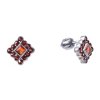 Silver earrings with czech garnet, rhodium plated - square                                          