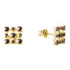Silver earrings with czech garnet, gold plated - square                                             