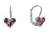 Silver earrings with czech garnet, rhodium plated - heart                                           