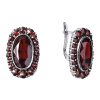 Stříbrné náušnice s českým granátem, rhodiované - ovál