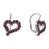 Silver earrings with czech garnet, rhodium plated - heart                                           