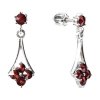 Silver earrings with czech garnet, rhodium plated - drop                                            