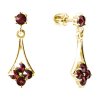 Stříbrné náušnice s českým granátem, zlacené - kapka