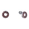 Silver earrings with czech garnet, rhodium plated - circle                                          