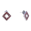 Silver earrings with czech garnet, rhodium plated - square                                          