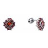 Silver earrings with czech garnet, rhodium plated - square                                          