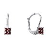 Silver earrings with czech garnet, rhodium plated - square                                          