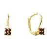 Silver earrings with czech garnet, gold plated - square                                             