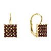 Silver earrings with czech garnet, gold plated - square                                             