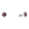 Silver earrings with czech garnet, rhodium plated - flower                                          