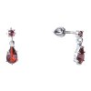 Silver earrings with czech garnet, rhodium plated - drop                                            