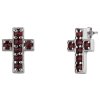 Silver earrings with czech garnet, rhodium plated - cross                                           
