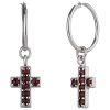 Silver earrings with czech garnet, rhodium plated - cross                                           