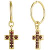 Silver earrings with czech garnet, gold plated - cross                                              