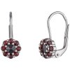 Silver earrings with czech garnet, rhodium plated - flower                                          