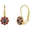 Silver earrings with czech garnet, gold plated - flower                                             