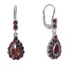 Silver earrings with czech garnet, rhodium plated - drop                                            