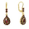 Silver earrings with czech garnet, gold plated - drop                                               