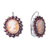 Silver earrings with czech garnet and cameo, rhodium plated - oval                                  