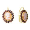 Silver earrings with czech garnet and cameo, gold plated - oval                                     