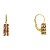 Silver earrings with czech garnet, gold plated - rectangle                                          