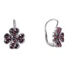 Silver earrings with czech garnet, rhodium plated - four-leaf clover                                