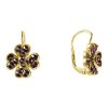 Silver earrings with czech garnet, gold plated - four-leaf clover                                   