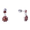 Silver earrings with czech garnet, rhodium plated - flower                                          