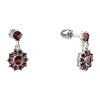 Silver earrings with czech garnet, rhodium plated - flower                                          
