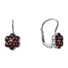 Silver earrings with czech garnet, rhodium plated - flower                                          
