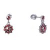 Silver earrings with czech garnet, rhodium plated - flower                                          