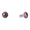 Silver earrings with czech garnet, rhodium plated - flower                                          