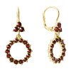 Silver earrings with czech garnet, gold plated - circle                                             