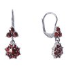 Silver earrings with czech garnet, rhodium plated - flower                                          
