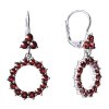 Silver earrings with czech garnet, rhodium plated - circle                                          