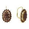 Silver earrings with czech garnet, gold plated - oval                                               