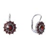 Silver earrings with czech garnet, rhodium plated - flower                                          