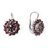 Silver earrings with czech garnet, rhodium plated - flower                                          