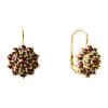Silver earrings with czech garnet, gold plated - flower                                             