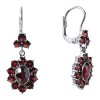 Silver earrings with czech garnet, rhodium plated - oval                                            