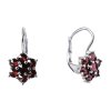 Silver earrings with czech garnet, rhodium plated - flower                                          