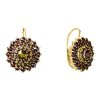 Silver earrings with czech garnet, gold plated - flower                                             