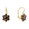 Silver earrings with czech garnet, gold plated - flower                                             