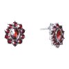 Silver earrings with czech garnet, rhodium plated - oval                                            