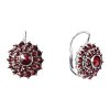 Silver earrings with czech garnet, rhodium plated - flower                                          