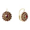 Silver earrings with czech garnet, gold plated - flower                                             
