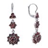 Silver earrings with czech garnet, rhodium plated - flower                                          