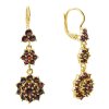 Silver earrings with czech garnet, gold plated - flower                                             