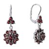 Silver earrings with czech garnet, rhodium plated - flower                                          