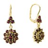 Silver earrings with czech garnet, gold plated - flower                                             